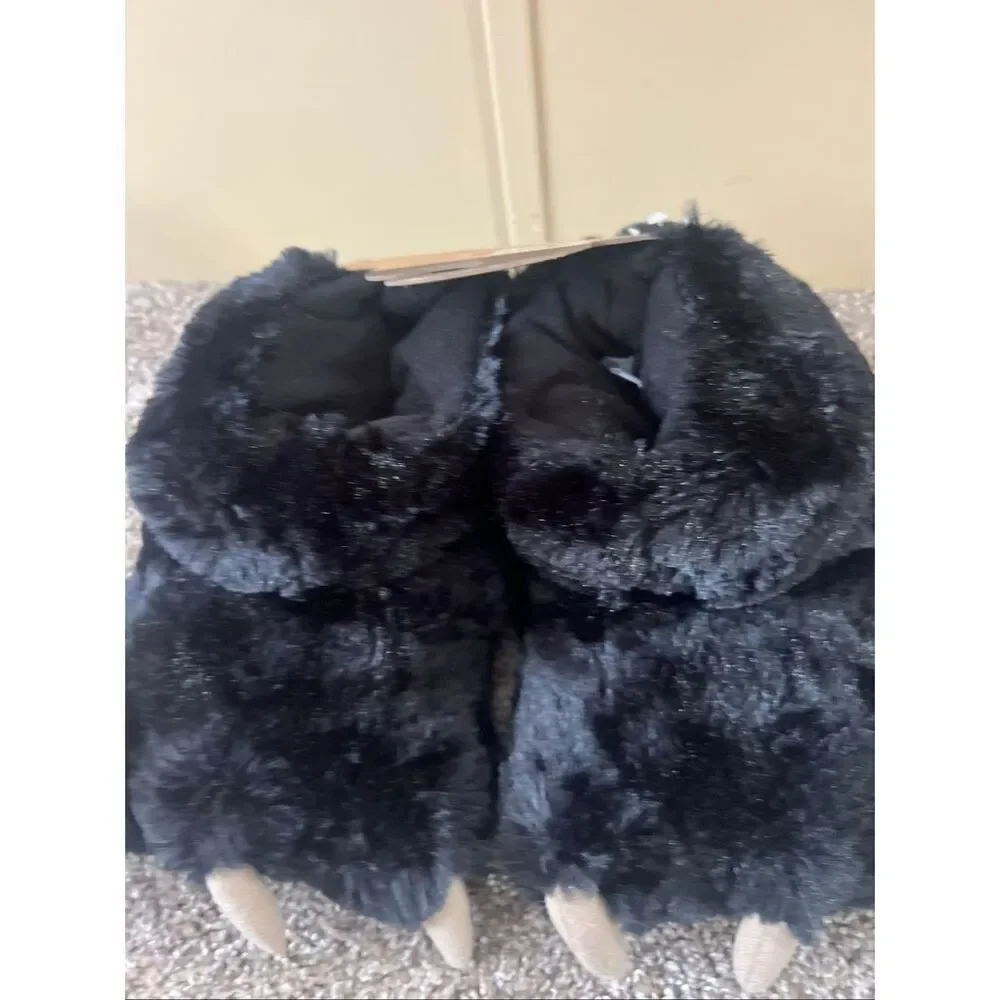 Lazy One Black Bear Paw Slippers Kids Size Medium (13-3) NEW